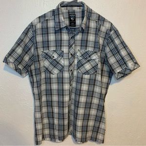 EUC KHUL Suncel Short Sleeve Button Down Shirt Large Plaid Hiking Outdoor